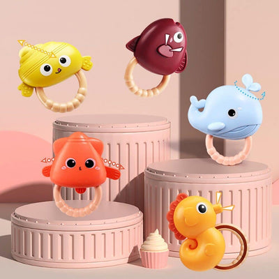 Carusel Muzical cu Telecomanda si Proiector, 200 Melodii, Volum Reglabil, Temporizator de Oprire, Functie Rotire, 54 x 9.5 Cm, Animale Marine, Rosu,+ 0 Luni - LUDIRO