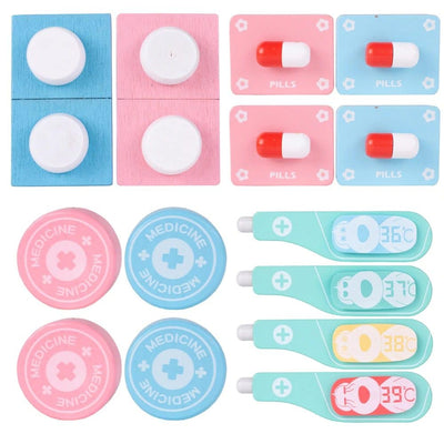 Trusa Medicala din Lemn, Accesorii Dentare, Termometru, Stetoscop, Seringa, Mulaj Dentar, Set Creativ si Interactiv, Geanta Depozitare, Rosu, + 3 Ani - LUDIRO