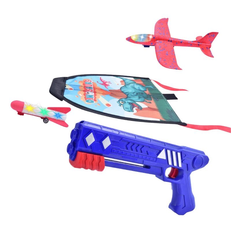 Set Educativ de Joacă în Aer Liber 3 în 1 – Zmeu, Avion, Proiectile din Spumă cu LED, 3 ani+ - LUDIRO