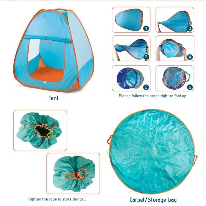 Set Cort si 28 Accesorii de Camping pentru Joaca in Aer Liber, Geanta de Transport, Interior si Exterior, 72x87.5x72 Cm, Multicolor, + 3 Ani - LUDIRO
