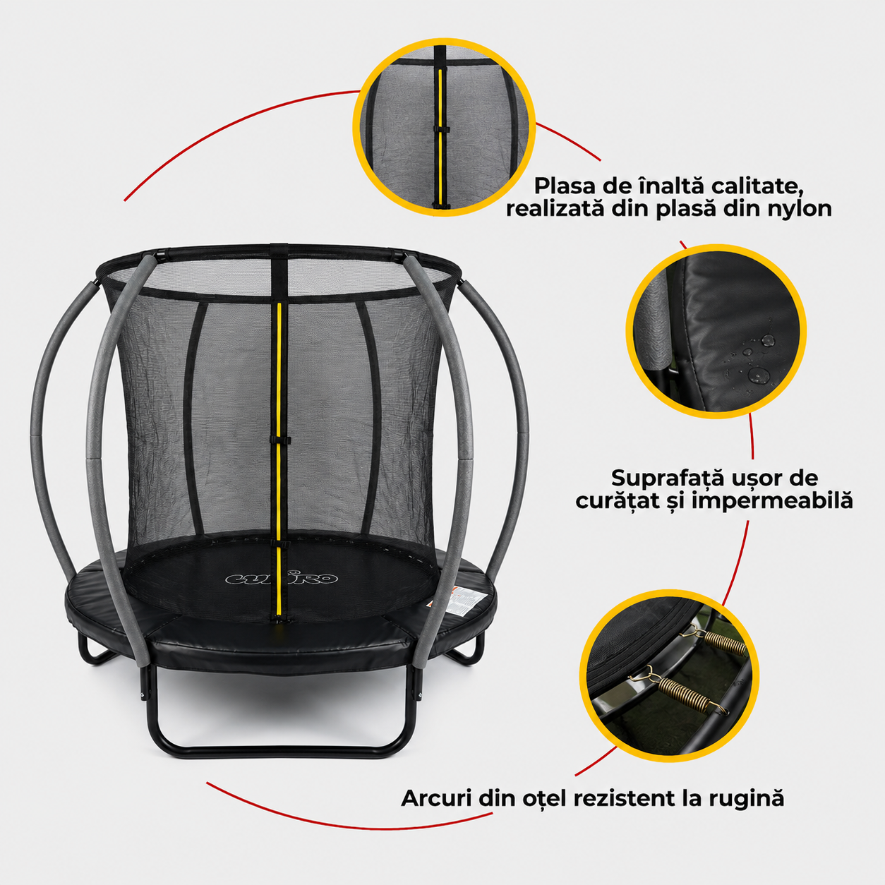 Trambulină pentru Copii Diametru 183 Cm, Model Pumpkin, cu Plasă de Protecție Interioara, Cadru din Oțel, Greutate suportata 240 Kg, Certificare de Siguranta, + 3 Ani, Negru - LUDIRO