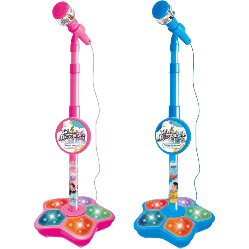 Resigilat - Microfon Karaoke pentru Copii cu Stativ Reglabil, Sunete, Lumini si Functie MP3, Roz - LUDIRO