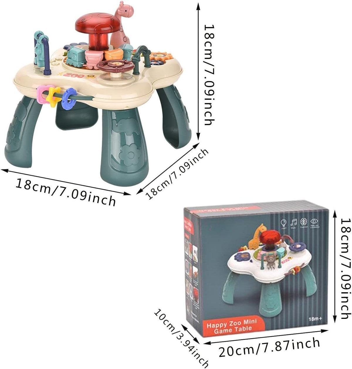 Resigilat - Mini Masuta Interactiva Educativa pentru Bebelusi, Parcul Zoologic, Lumini si Sunete, Activitati Multiple, 18x18x18 Cm, + 18 Luni - LUDIRO