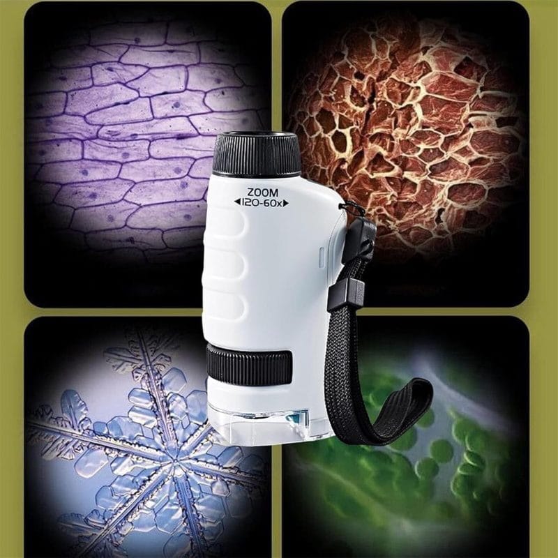 Microscop Portabil 60-180x, Exploreaza Lumea Microscopica cu Focalizare Duala, Lumina LED si Suport pentru Telefon Mobil, Ideal pentru Utilizare Interioara si Exterioara, + 6 Ani - LUDIRO
