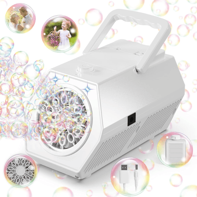 Aparat Baloane Săpun Automat Portabil Ludiro, Jucărie Interactivă cu Lumină LED, 20 Găuri, Alb, 3 Moduri Alimentare – Ideal pentru Copii, Petreceri, Cadouri - LUDIRO