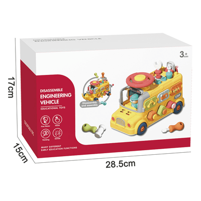 Ambalajul autobuzului LUDIRO, cu marcaj 3+ ani și dimensiuni 28,5 × 15 × 17 cm.