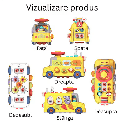 Autobuzul LUDIRO văzut din față, spate, lateral, de sus și de dedesubt.