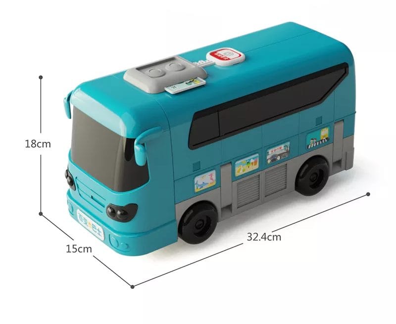 Dimensiunile autobuzului LUDIRO închis: 32,4 cm lungime, 15 cm lățime și 18 cm înălțime.