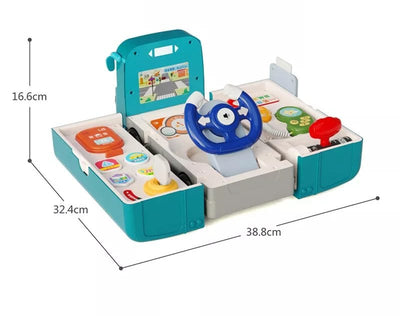 Simulatorul LUDIRO deschis: 38,8 cm lățime, 32,4 cm adâncime și 16,6 cm înălțime.