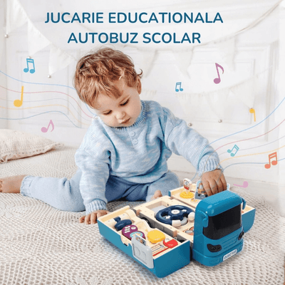 Jucarie interactiva Autobuz 2 in 1, sunete si lumini, simulator de condus, 16 functii, albastru, +3 ani - LUDIRO