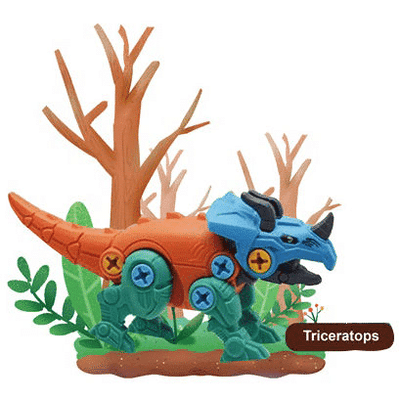 Jucarie Interactiva STEM DIY, Dinozaur de Construit, Triceratops, Surubelnita Inclusa, Culori Aleatorii, 19x10x5.5 Cm, + 3 Ani - LUDIRO