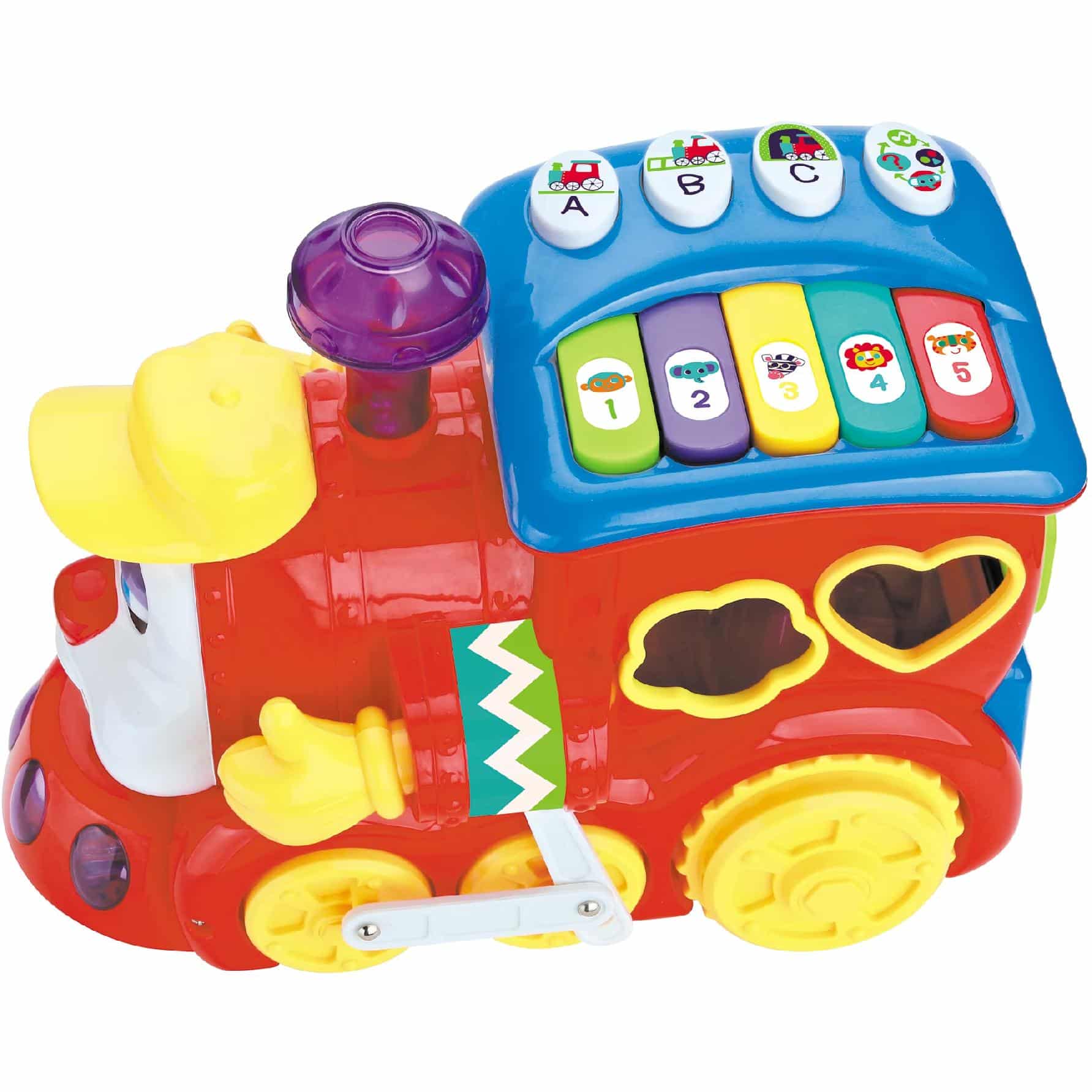 Trenulet de Jucarie Educativ cu Sunete si Lumini, Senzor de Impact, Functie Potrivire Forme, Rosu, 22x16x12 Cm, +18 Luni - LUDIRO