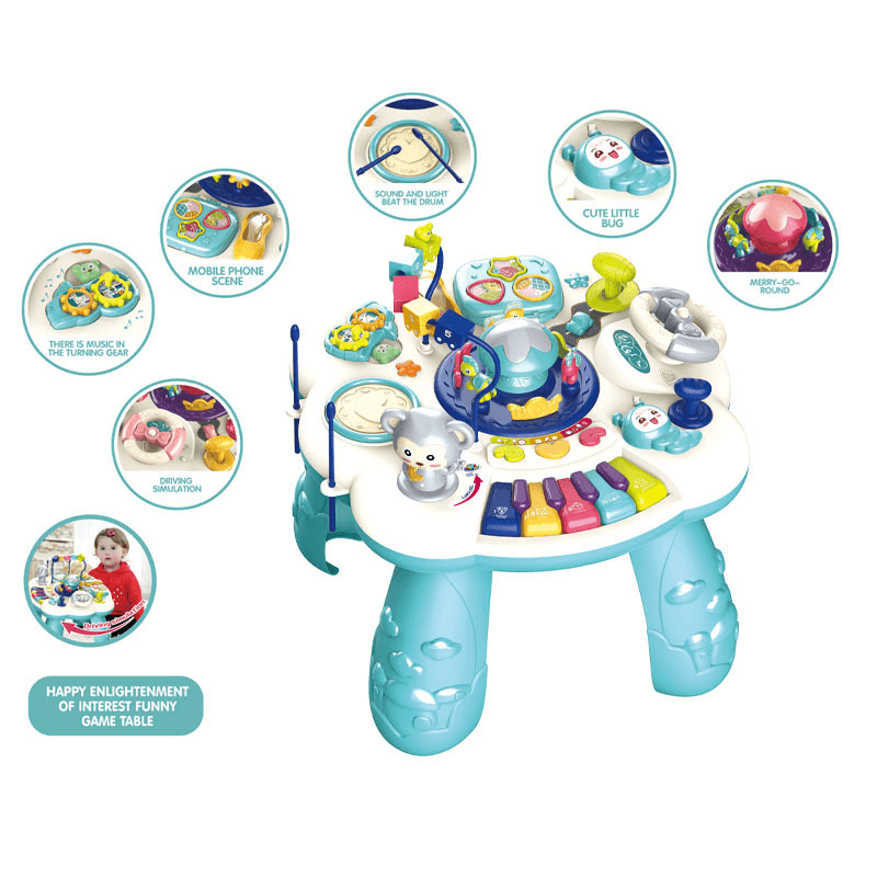 Masuta Educativa Interactiva 10 in 1 LUDIRO, Activitati Muzicale, Pian si Toba, Turcoaz - LUDIRO