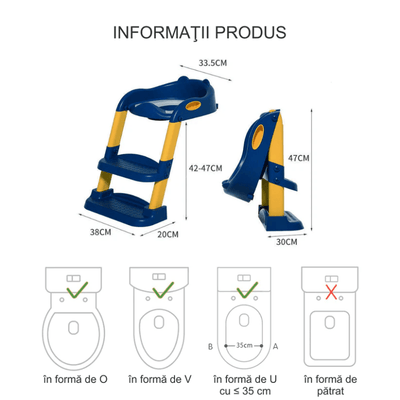 Resigilat - Reductor WC pentru Copii cu Scarita Pliabila Ajustabila, Suport Ergonomic, Material Antiderapant si Design Educativ, Ideal pentru Tranzitia de la Olita la Toaleta, Sprijin pentru Autonomie si Confort, 50x42x32 Cm, Utility One - UTILITY ONE
