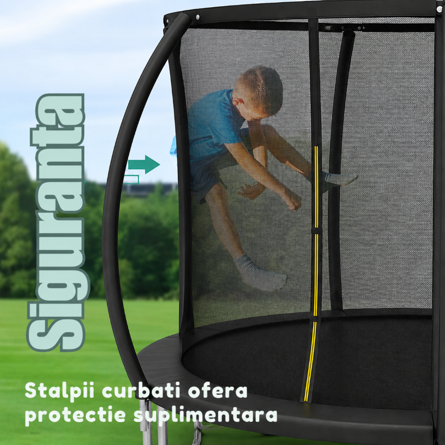 Trambulină pentru Copii Diametru 183 Cm, Model Pumpkin, cu Plasă de Protecție Interioara, Cadru din Oțel, Greutate suportata 240 Kg, Certificare de Siguranta, + 3 Ani, Negru - LUDIRO