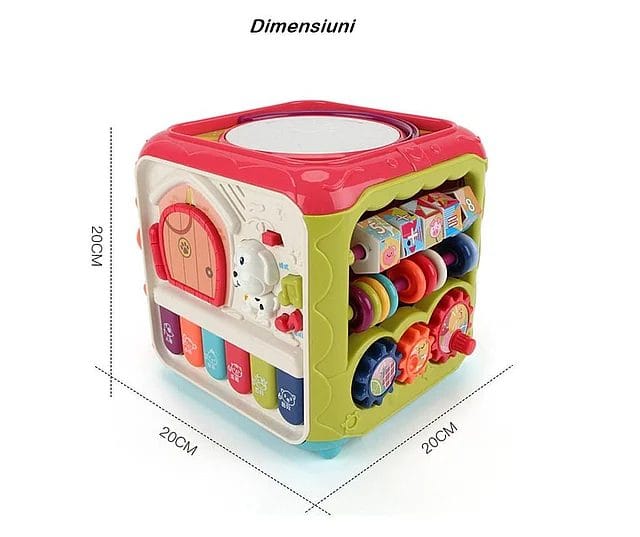 Resigilat - Jucarie Interactiva pentru Bebelusi, Cub Activitati 6 in 1, Muzica si Lumini, Multifunctional, 20x20x20 cm, + 3 Luni - LUDIRO