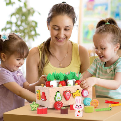 Set Educativ din Lemn cu Multiple Functii, Cutie cu Roti, Sortare si Potrivire, Magnetic, 21.5x16x9 Cm, + 1 An, Utility One - LUDIRO