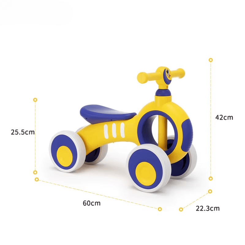 Resigilat - Bicicleta de Echilibru fara Pedale LUDIRO 2 in 1, 4 Roti Antialunecare, Structura Stabila, Margini Rotunjite, Lumini Colorate si Sunete Interactive, Sustine Dezvoltarea Timpurie, Galben Albastru, + 2 Ani - LUDIRO