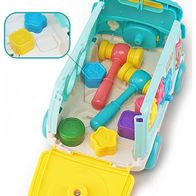 Autobuz Multifunctional cu Activitati, 6 Functii Educative, Sunete si Lumini, 23x15x15 Cm, Albastru Portocaliu, + 3 Ani - LUDIRO