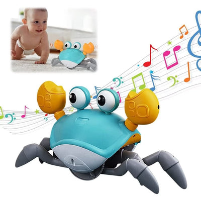 Resigilat - Jucarie Interactiva Bebelusi, Crab Care se Taraste, Muzica, Senzor de Obstacole, Stimuleaza Miscarea, Acumulator cu Incarcare USB, Albastru, 23x14x11 Cm, + 9 Luni - LUDIRO