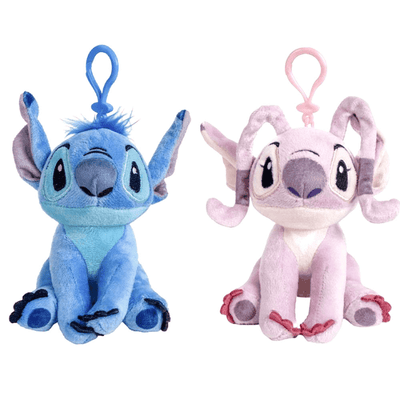 Set 2 Plusuri Disney Stitch &amp; Angel cu Agatatoare, Brelocuri Moi pentru Ghiozdan si Joaca, 10 Cm+ - LUDIRO