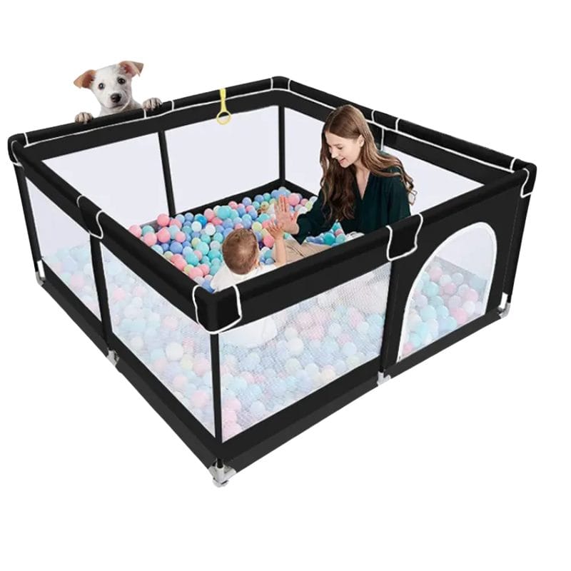 Tarc de Joaca pentru Copii, 1-5 Ani, 180x150x66 Cm, Spatiu Sigur si Generos, Cu Plasa Moale, Protectie la Colturi si Structura Stabila, Ideal pentru Interior si Exterior, Usor de Asamblat, Negru - LUDIRO