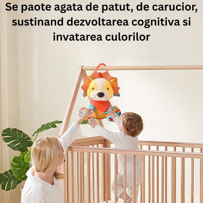 Jucărie de Pluș Interactivă Leu pentru Bebeluși, Senzorială, Dentiție, Agățătoare Cărucior și Pătuț, 0+ Luni - LUDIRO