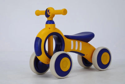 Resigilat - Bicicleta de Echilibru fara Pedale LUDIRO 2 in 1, 4 Roti Antialunecare, Structura Stabila, Margini Rotunjite, Lumini Colorate si Sunete Interactive, Sustine Dezvoltarea Timpurie, Galben Albastru, + 2 Ani - LUDIRO