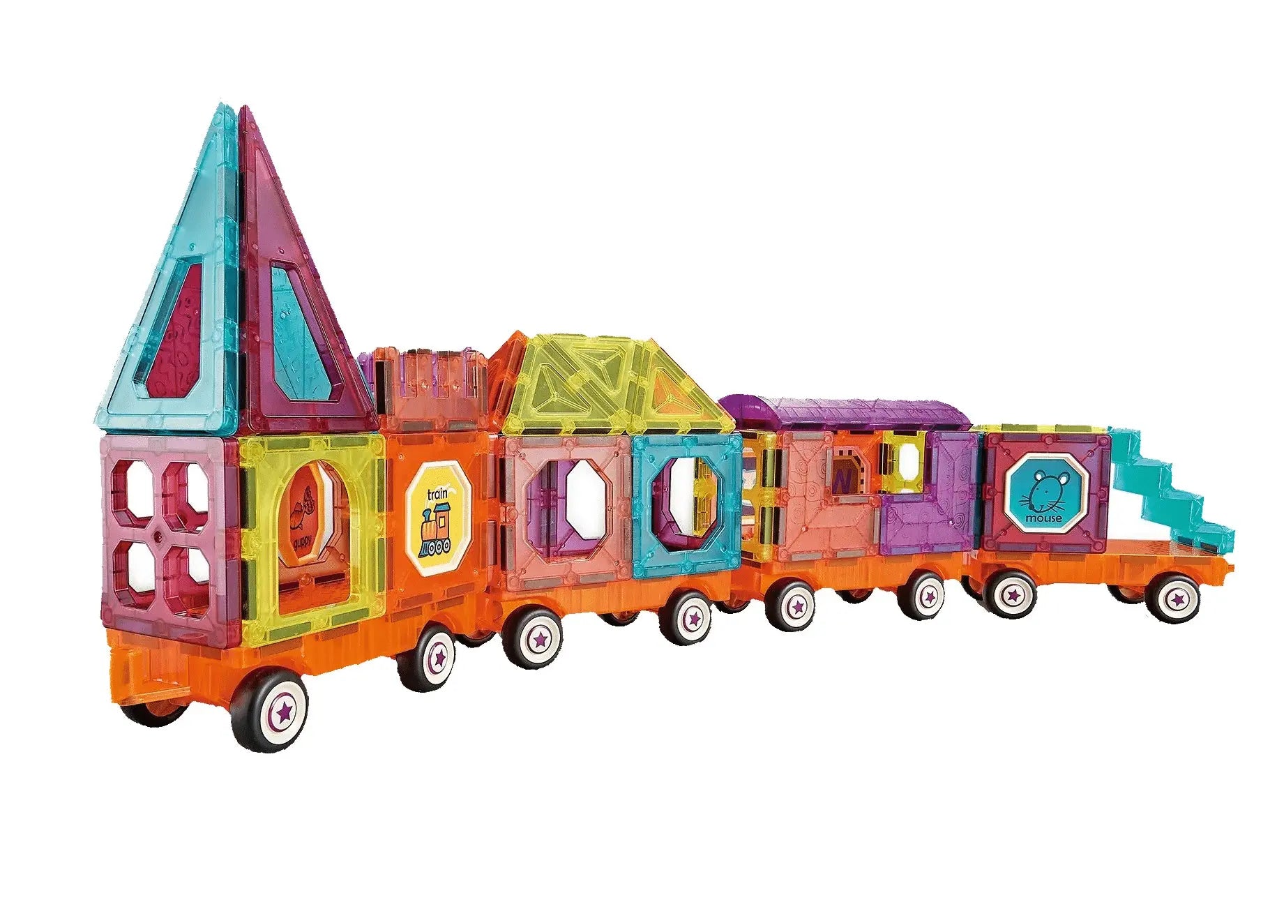 Set de Constructie Magnetic, Tren, 72 de Piese, Diverse Forme Geometrice, Multicolor, + 3 Ani - LUDIRO