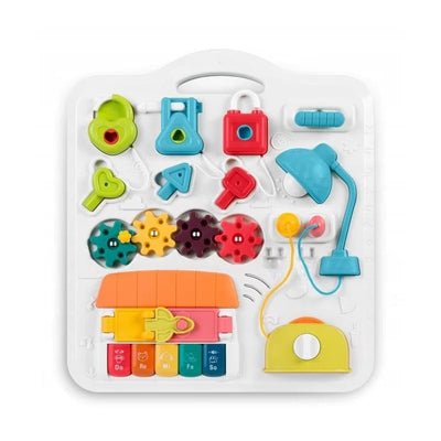 Masuta Educativa cu Activitati Montessori 2 in 1, Jucarie Muzicala, Lampa LED, Prajitor de Paine, Pian, Numere, Culori si Forme, Elemente Mobile, Volum Reglabil, + 1 An - LUDIRO