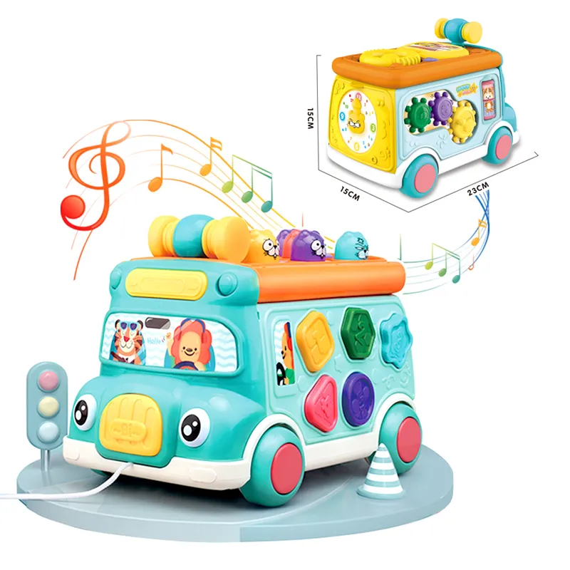 Resigilat - Jucarie Interactiva, Autobuz Multifunctional cu Activitati, 6 Functii Educative, Sunete si Lumini, 23x15x15 Cm, Albastru Portocaliu, + 3 Ani - LUDIRO