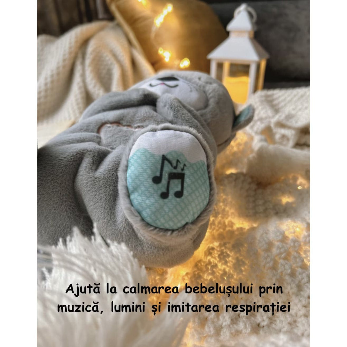 Resigilat - Ursulet de Plus Interactiv cu Efecte Luminoase si Muzicale, Functie de Imitare a Respiratiei, Jucarie Ideala pentru Imbunatatirea Somnului, Gri, + 1 An, Utility One - LUDIRO