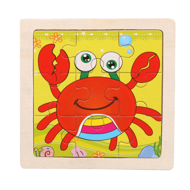 Puzzle Educativ din Lemn pentru Copii, Crab, 9 Piese, 11x11x0.5 Cm, + 3 Ani - LUDIRO