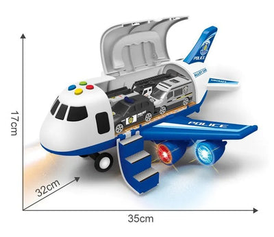 Resigilat - Set Avion Multifunctional, 3 Masinute Metalice, Lumini si Sunete Interactive, Functie Vapori, Semne de Circulatie, Alb Albastru, 35x32x17 Cm, + 3 Ani - LUDIRO