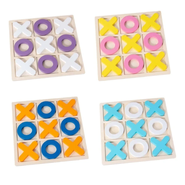 Joc X și 0 din Lemn, Tablă Tic-Tac-Toe 30×30 cm, Culori Aleatorii 3+ ani - LUDIRO