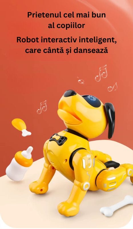Catelus Robot Inteligent care Canta, Danseaza, Povesteste si Ajuta la Dezvoltarea Limbajului si Creativitatii, Cel mai Bun Prieten pentru Educatie si Distractie, + 3 Ani, Galben Negru - LUDIRO