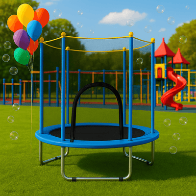 Resigilat - Trambulina pentru Copii 3-7 Ani LUDIRO, Plasa de Siguranta, Diametru 140 Cm, Inaltime 125 Cm, Joaca Distractiva pentru Interior si Exterior, Albastru - LUDIRO