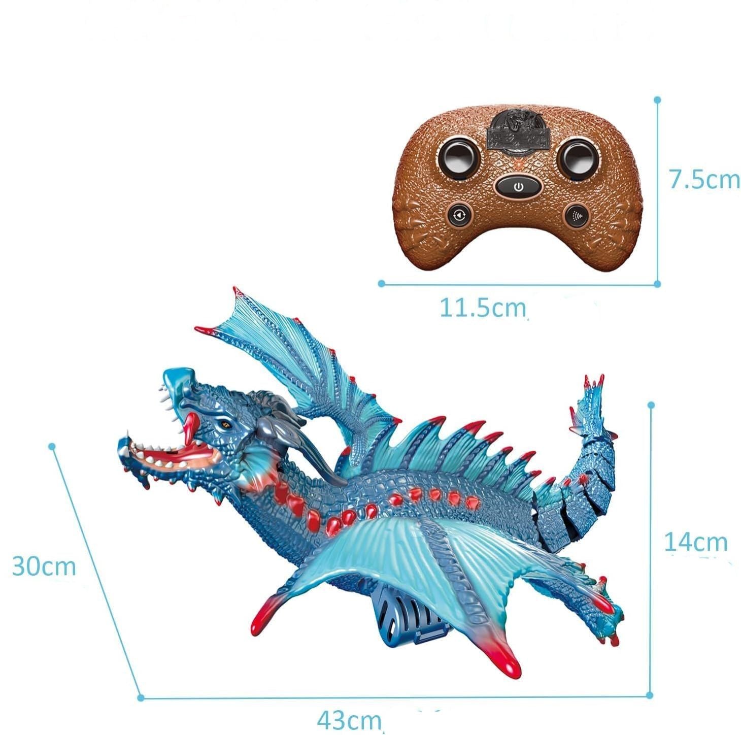 Dragon Interactiv de Apă cu Telecomandă, Funcție Stropire, Lumini, Acumulator Reîncărcabil, 43 cm, Jucărie Piscină, Albastru - LUDIRO