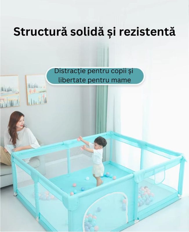 Tarc de Joaca pentru Copii, 1-5 Ani, 180x150x66 Cm, Spatiu Sigur si Generos, Cu Plasa Moale, Protectie la Colturi si Structura Stabila, Ideal pentru Interior si Exterior, Usor de Asamblat, Verde - LUDIRO