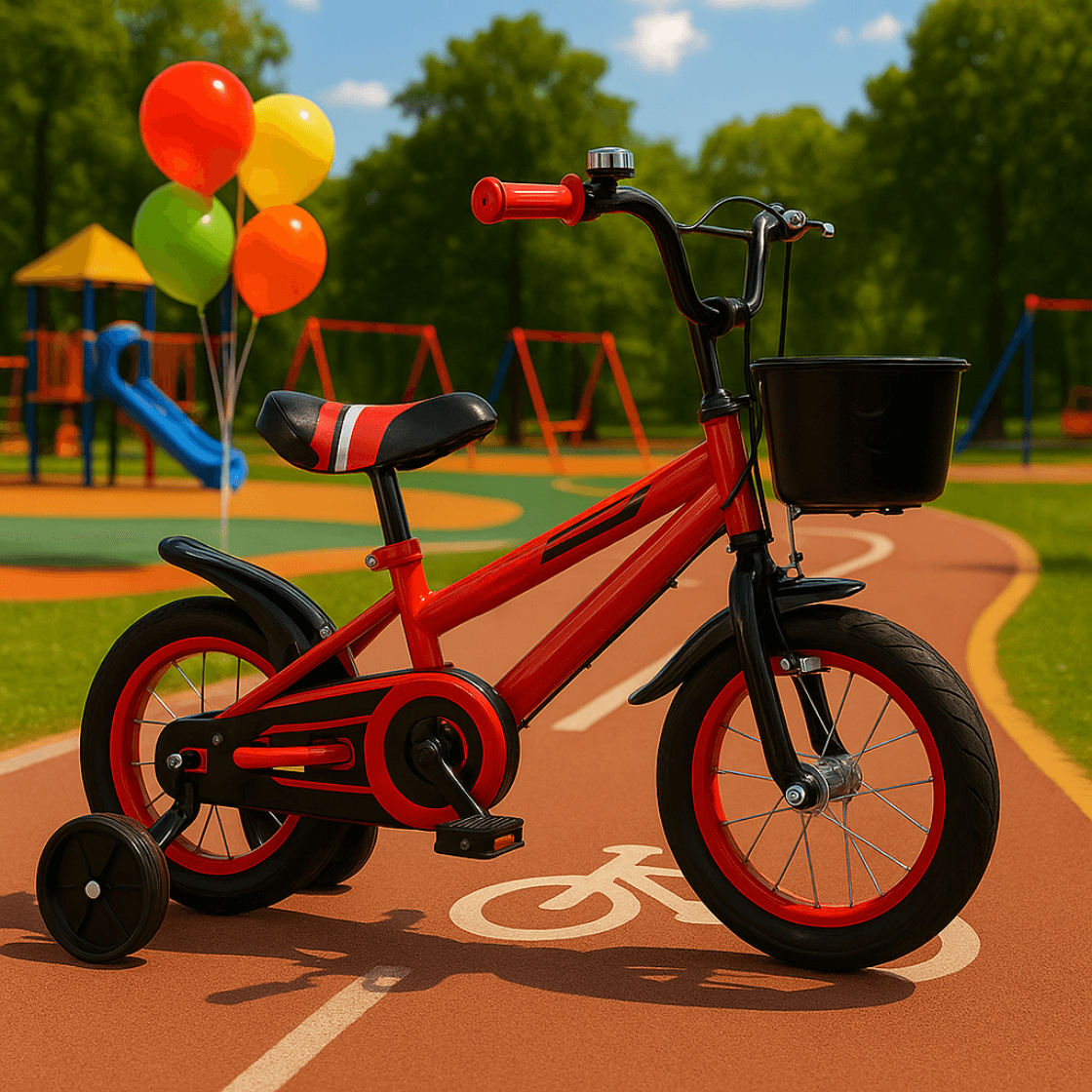 Bicicleta pentru Copii Ludiro 16 Inch, Diametru Roti 40 Cm, cu Frane Fata-Spate, Roti Ajutatoare, Cauciucuri Anti-Alunecare si Cadru din Otel, Ideala pentru Copii de 5-7 Ani, Rosu - LUDIRO