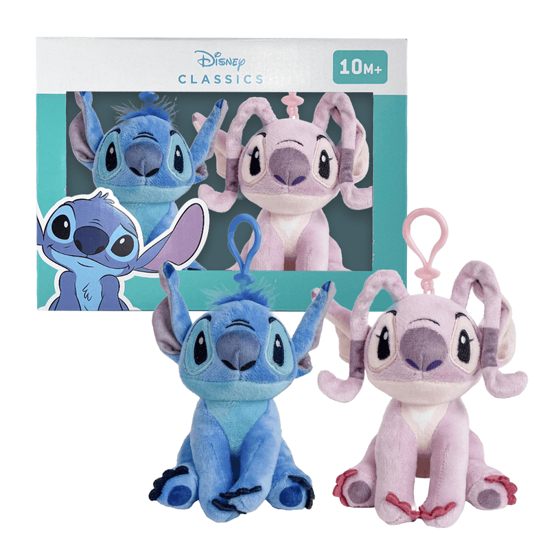Set 2 Plusuri Disney Stitch &amp; Angel cu Agatatoare, Brelocuri Moi pentru Ghiozdan si Joaca, 10 Cm+ - LUDIRO
