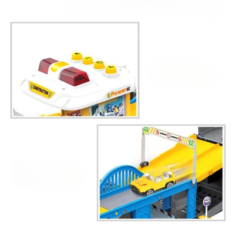 Set de Joaca Camion 2 in 1 Transformabil in Santier de Constructii, cu Masini, Elicopter, Rampa si Sunete Realiste, Jucarie Educativa pentru Copii, Stimuleaza Invatarea prin Joaca,+ 3 Ani - LUDIRO