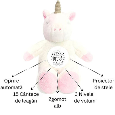 Jucarie de Plus, Unicorn, Efecte de Proiectie, Lumini si Sunete pentru Bebelusi, Diferite Functii, 31 Cm, + 0 Luni - LUDIRO