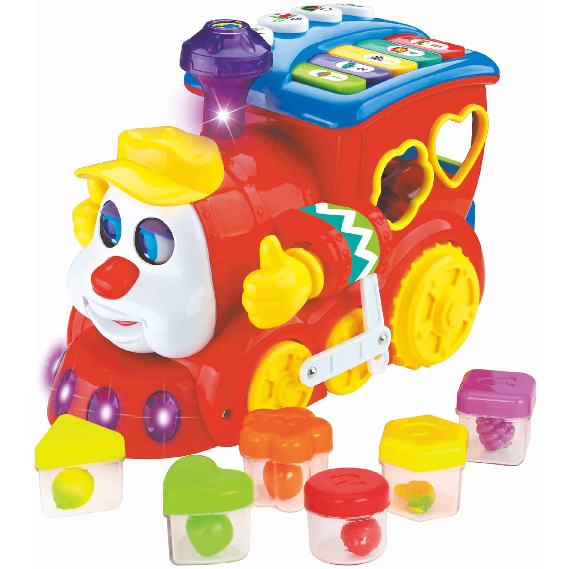 Trenulet de Jucarie Educativ cu Sunete si Lumini, Senzor de Impact, Functie Potrivire Forme, Rosu, 22x16x12 Cm, +18 Luni - LUDIRO