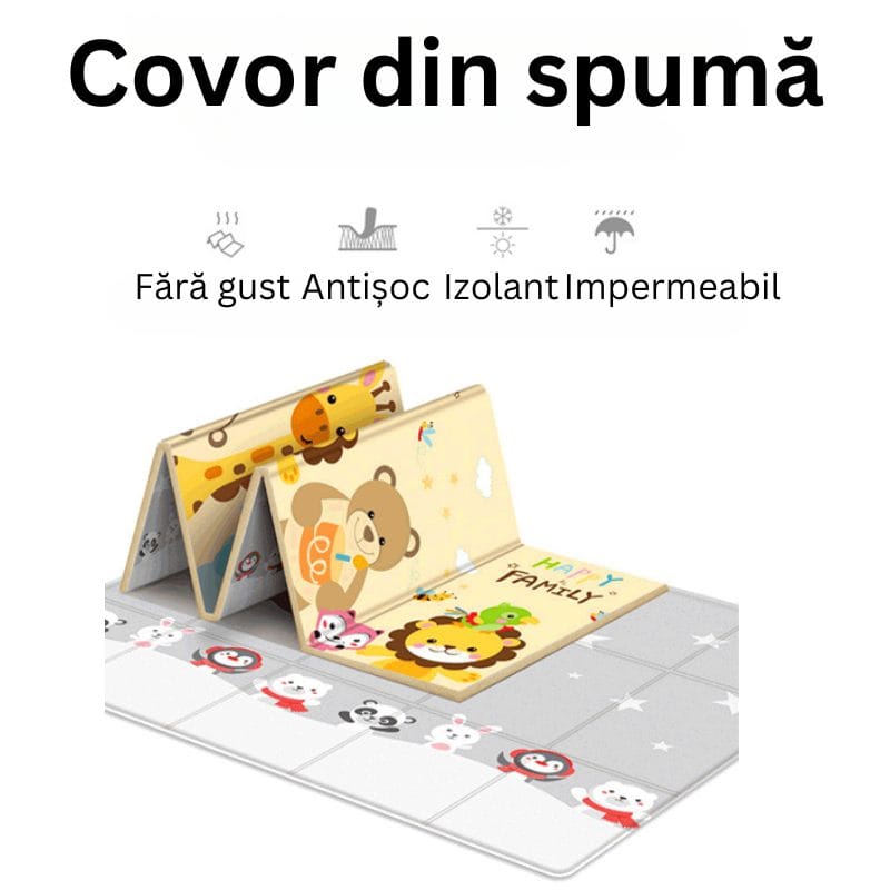 Covor Pliabil Educativ din Spuma pentru Copii, 180x150 cm, Grosime 1 cm, Termoizolant, Impermeabil, Multifunctional, Protectie si Confort, Cu Design Dublu Fata-Verso, + 1 An - LUDIRO