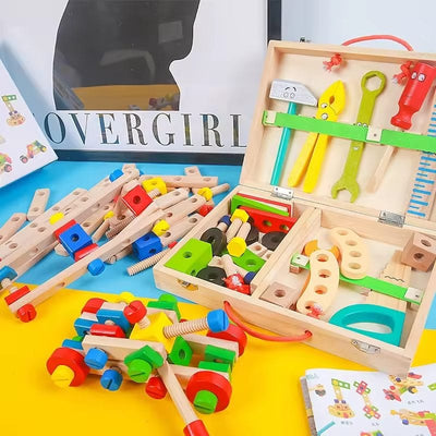 Jucarie Interactiva Montessori, Trusa de Unelte din Lemn pentru Copii, Educativa si Distractiva pentru Micii Mesteri, + 3 Ani - LUDIRO