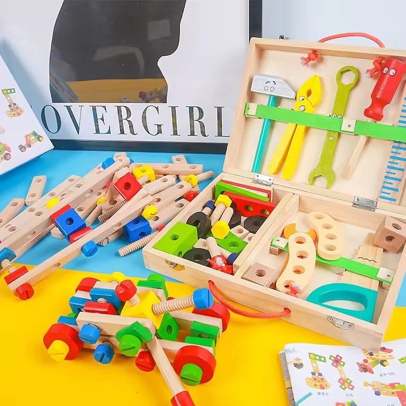 Jucarie Interactiva Montessori, Trusa de Unelte din Lemn pentru Copii, Educativa si Distractiva pentru Micii Mesteri, + 3 Ani - LUDIRO