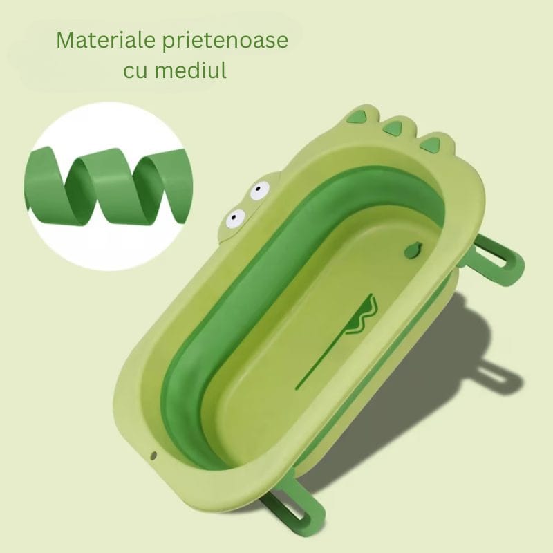 Cadita Pliabila pentru Copii, Design Dinozaur, Sigura si cu Dimenisuni Generoase, 80x49 Cm, Material Ecologic, Sistem Anti Alunecare, Usor de depozitat, Ideala pentru Baie - LUDIRO