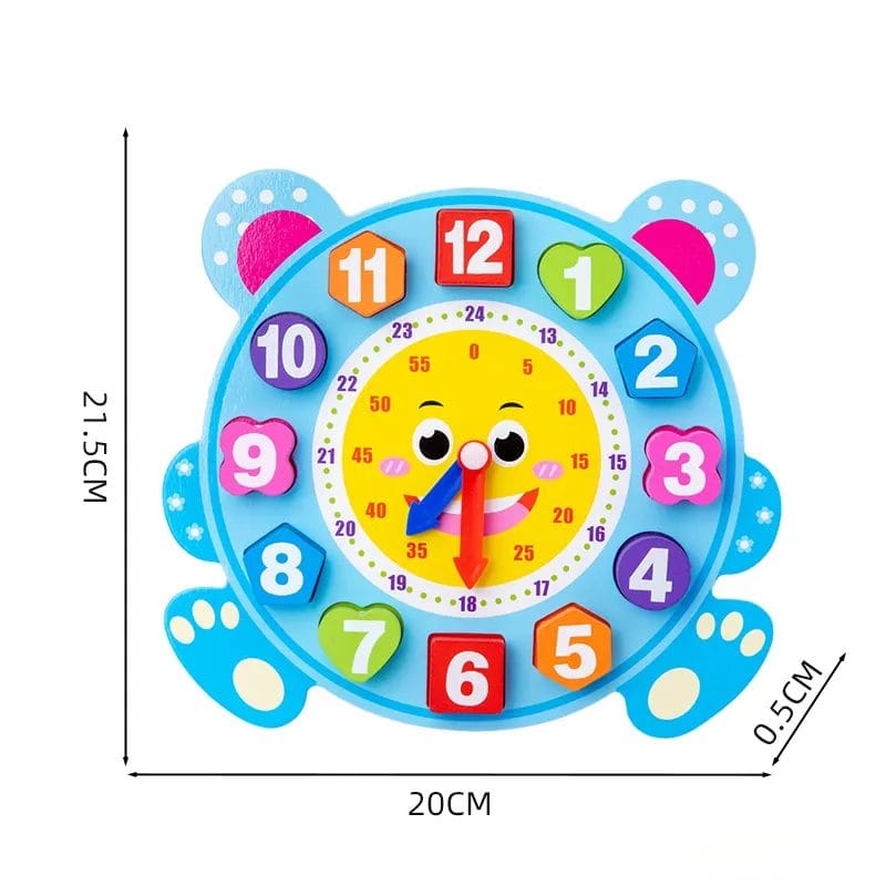Ceas Educational din Lemn pentru Copii cu Design Dragut, Ursulet Albastru, Instrument Didactic Interactiv pentru Invatarea Orei, Dezvoltarea Abilitatilor Cognitive si Pregatirea Prescolara, 21.5x20 Cm - LUDIRO