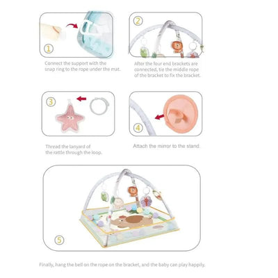 Centru de Activitati pentru Bebelusi cu Tematica Elefant, 75x75x52 Cm, Cu Jucarii Educationale Detasabile, Functie de Sunet, Oglinda, Ideal pentru Dezvoltarea Abilitatilor Sensoriale si Motorii - LUDIRO